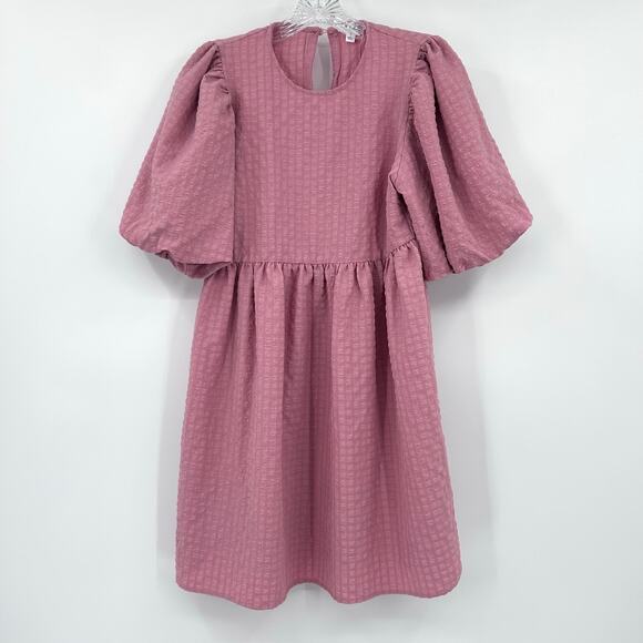 Mable Renee Puff Sleeve Textured Babydoll Dress Pink Cottagecore Womens Sz S - Picture 3 of 11